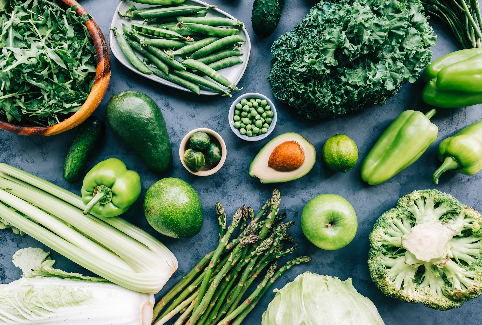 Healthy organic green food, assortment of fresh vegetables